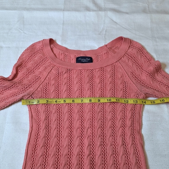 American Eagle Coral Pink 3/4 Sleeve Cable Knit Sweater Size Small - Picture 7 of 11